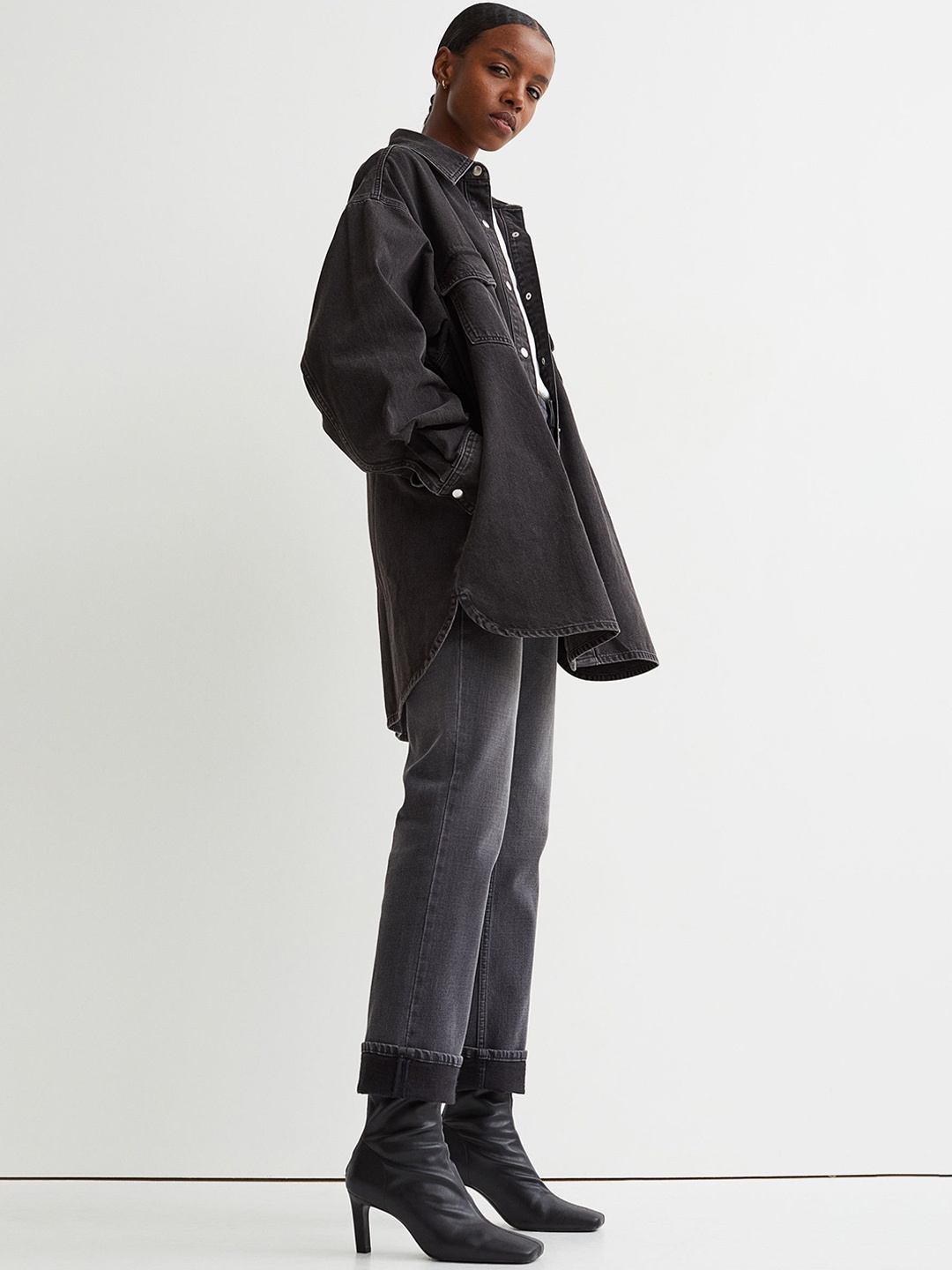 

H&M Women Black Denim Shirt Jacket