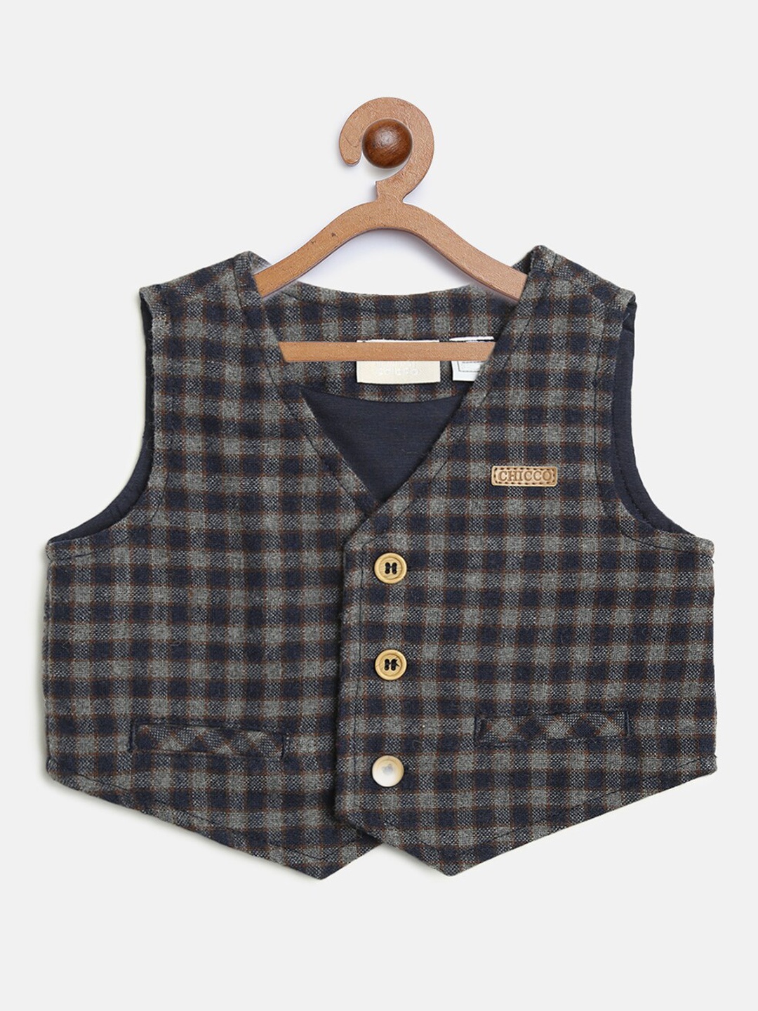 

Chicco Boys Grey & Brown Checked Waist Coat