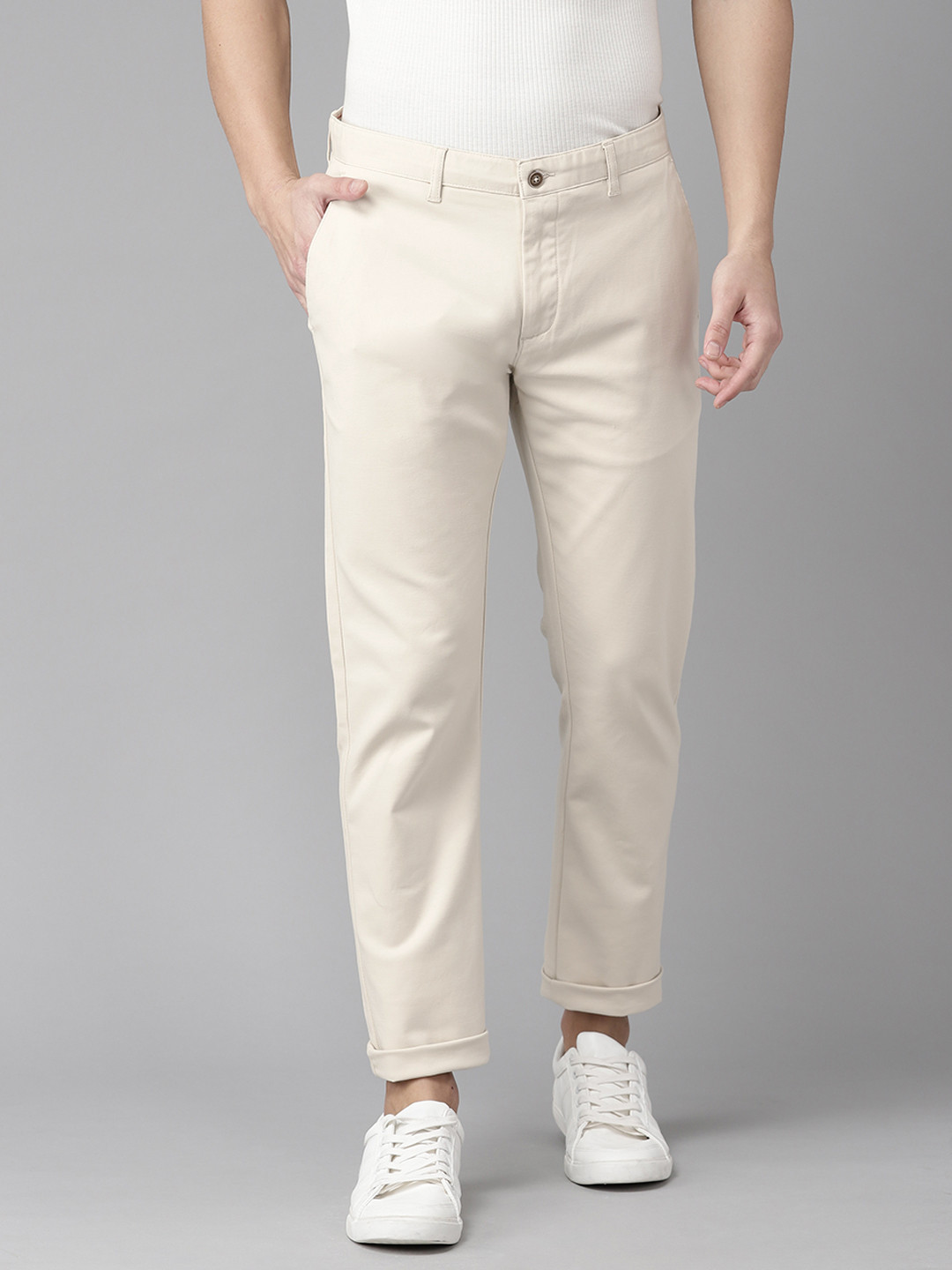 

Blackberrys Men Beige Solid B-95 Slim Fit Trousers