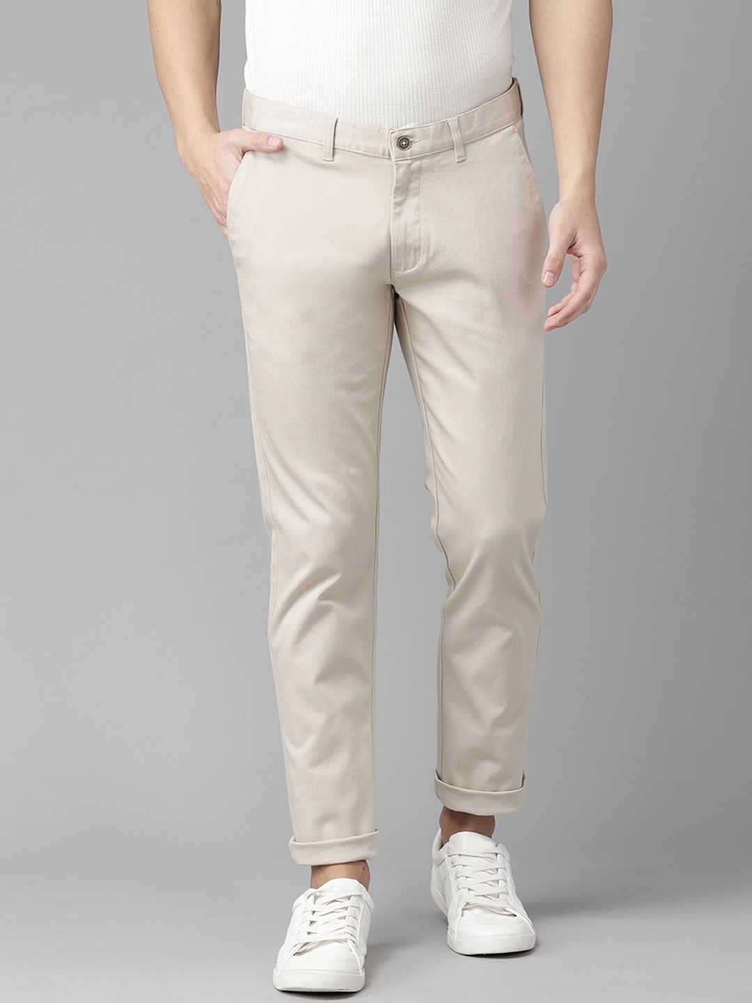 

Blackberrys Men Beige Textured B-91 Skinny Fit Low-Rise Trousers