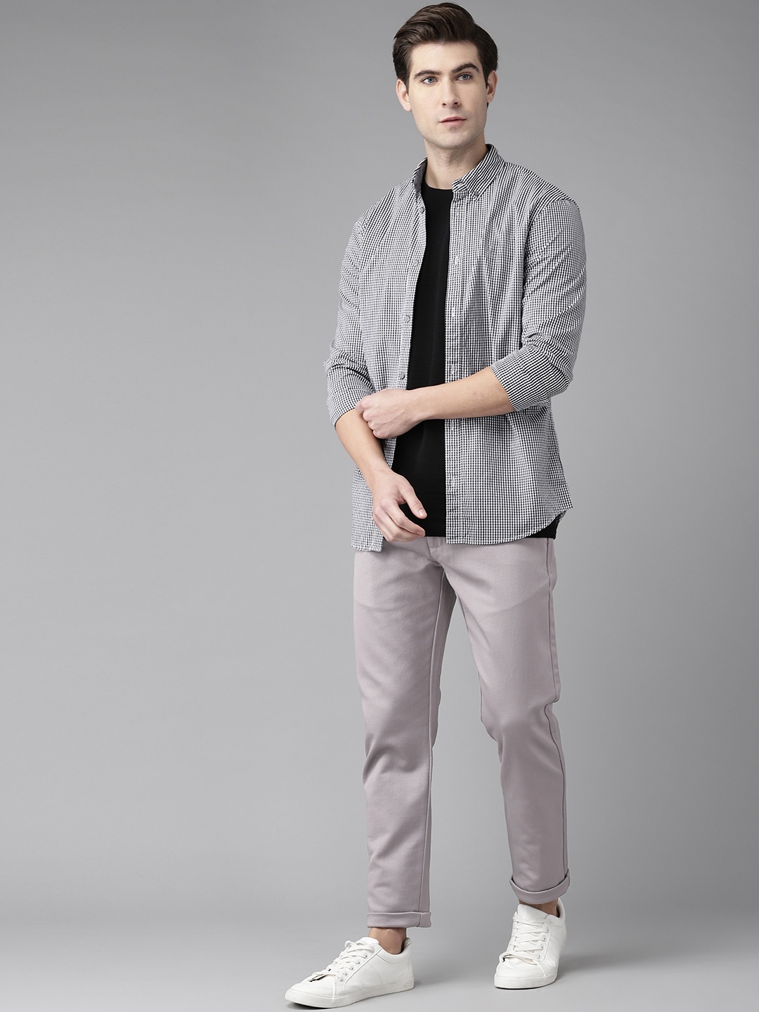 

Blackberrys Men Grey Solid B-95 Slim Fit Trousers