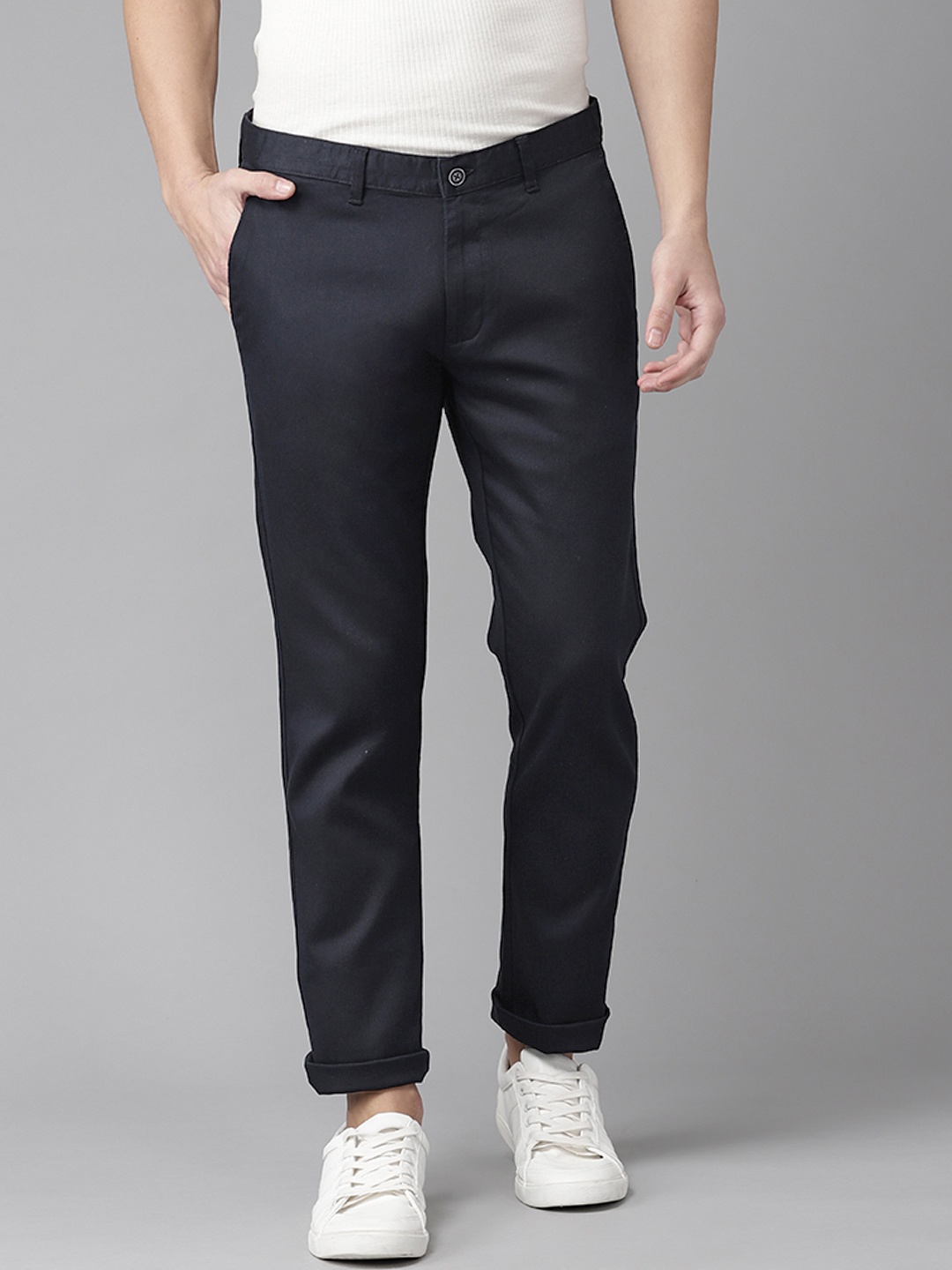 

Blackberrys Men Navy Blue B-91 Skinny Fit Low-Rise Trousers