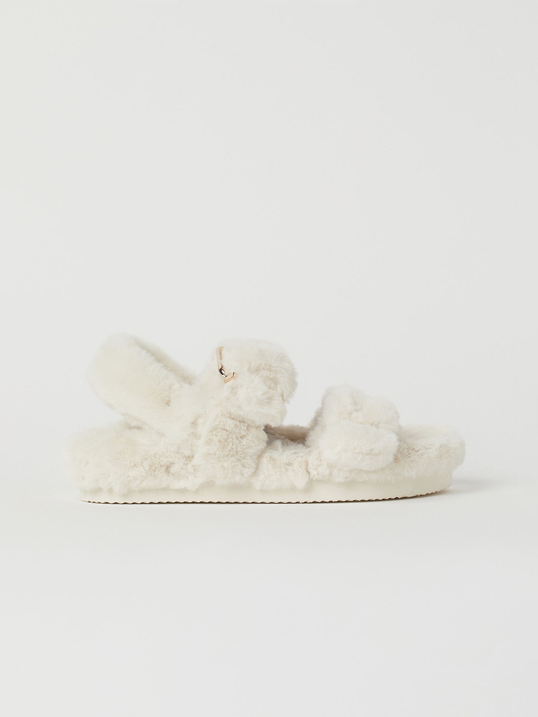 

H&M Women White Faux Fur Sandals