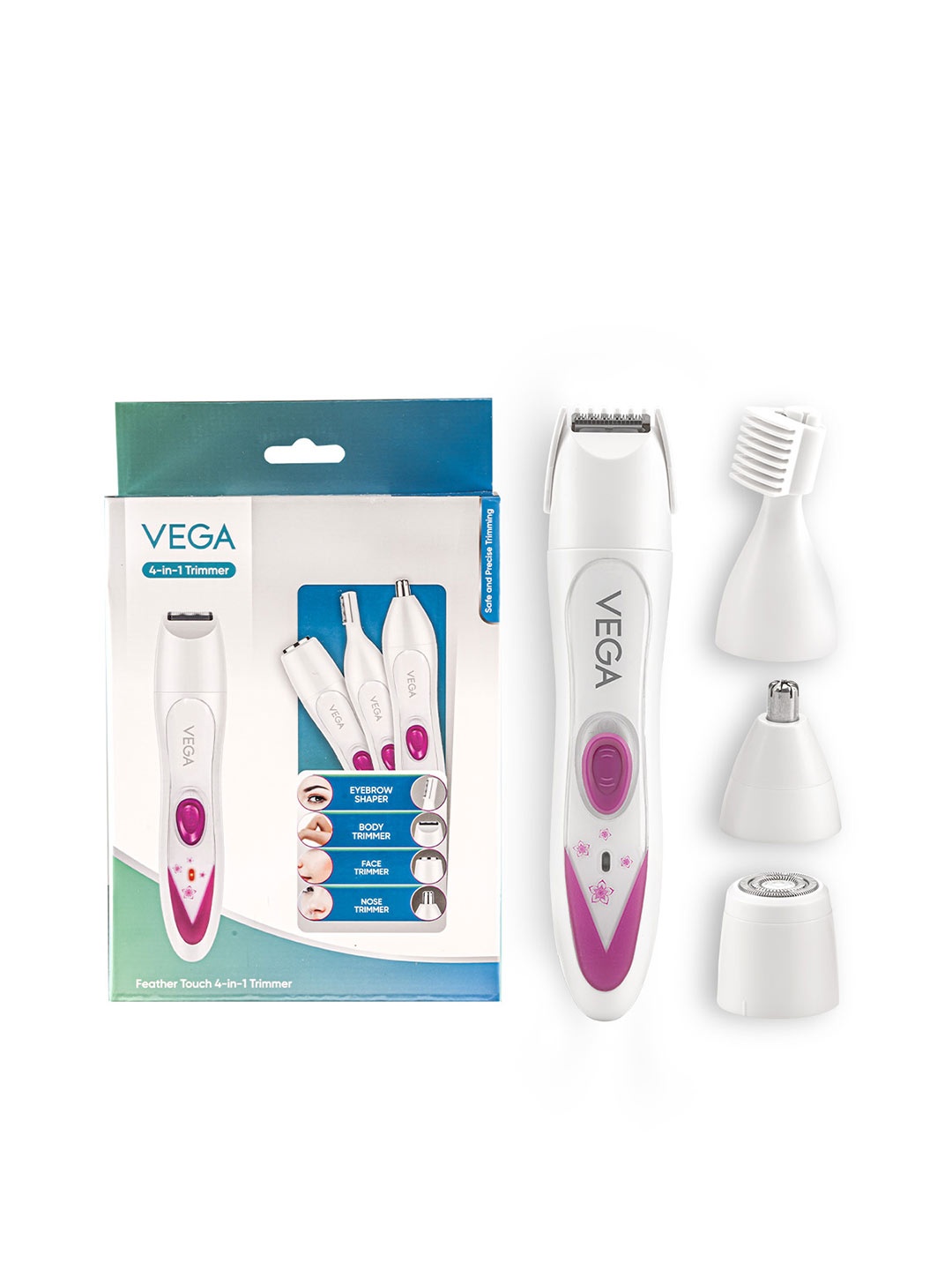 

VEGA Women Feather Touch 4-In-1 Trimmer for Trimming Eyebrows Face & Bikini Area, White