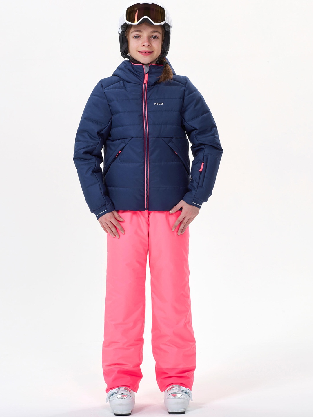 

WEDZE By Decathlon Girls Blue & Pink Solid Waterproof Hooded Ski Padded Jacket