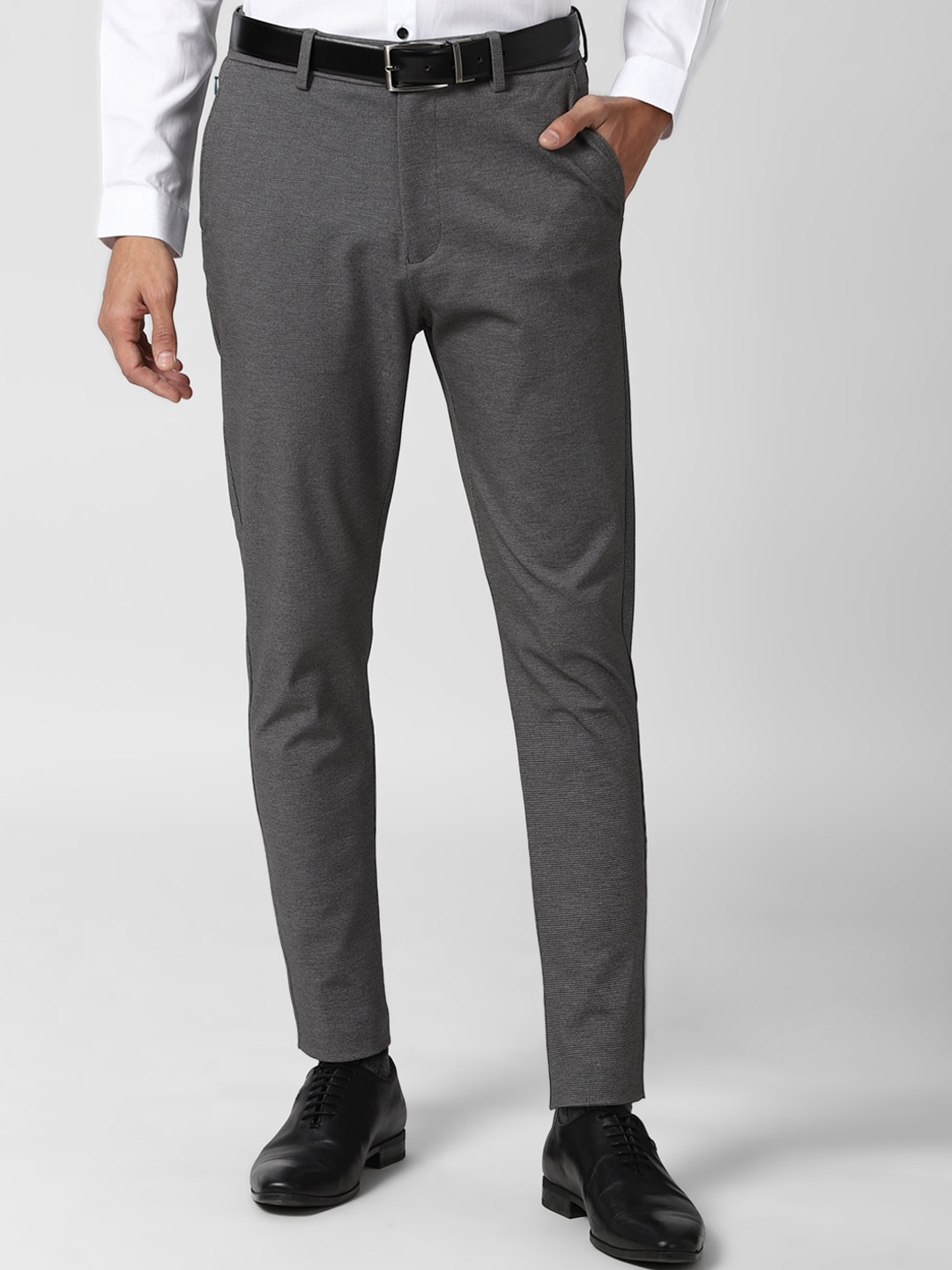 

Peter England Men Grey Textured Formal Trousers