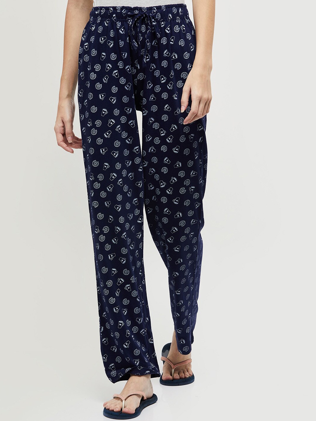 

max Women Navy Blue Cotton Printed Lounge Pants