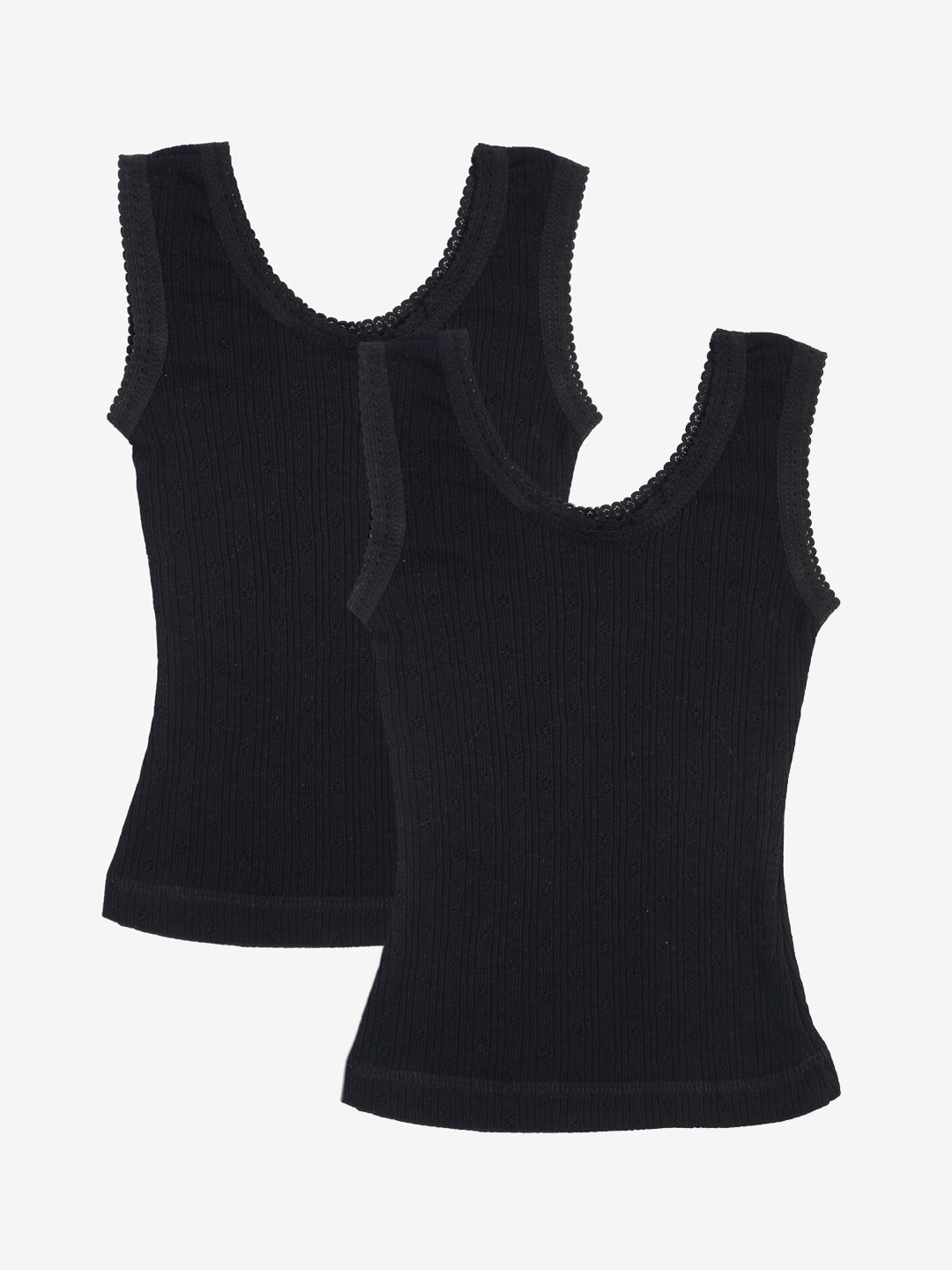 

Kanvin Girls Pack of 2 Black Self Design Thermal Tops