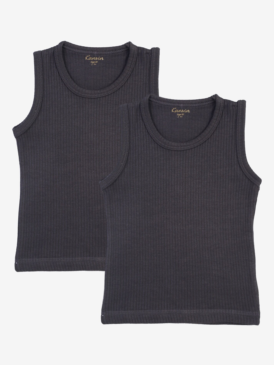 

Kanvin Boys Pack Of 2 Charcoal Grey Ribbed Thermal Vests