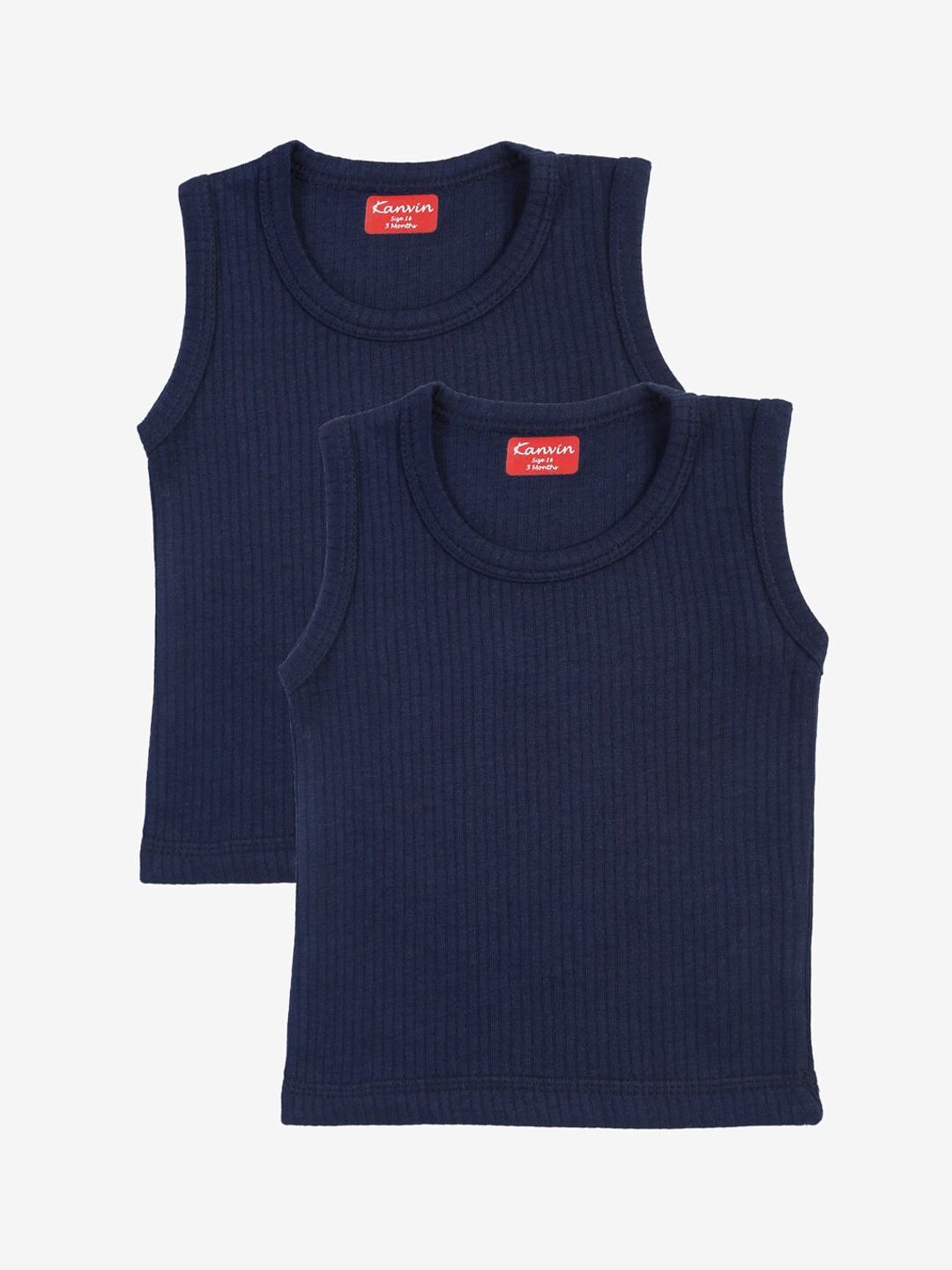 

Kanvin Boys Pack Of 2 Navy Blue Ribbed Thermal Vests