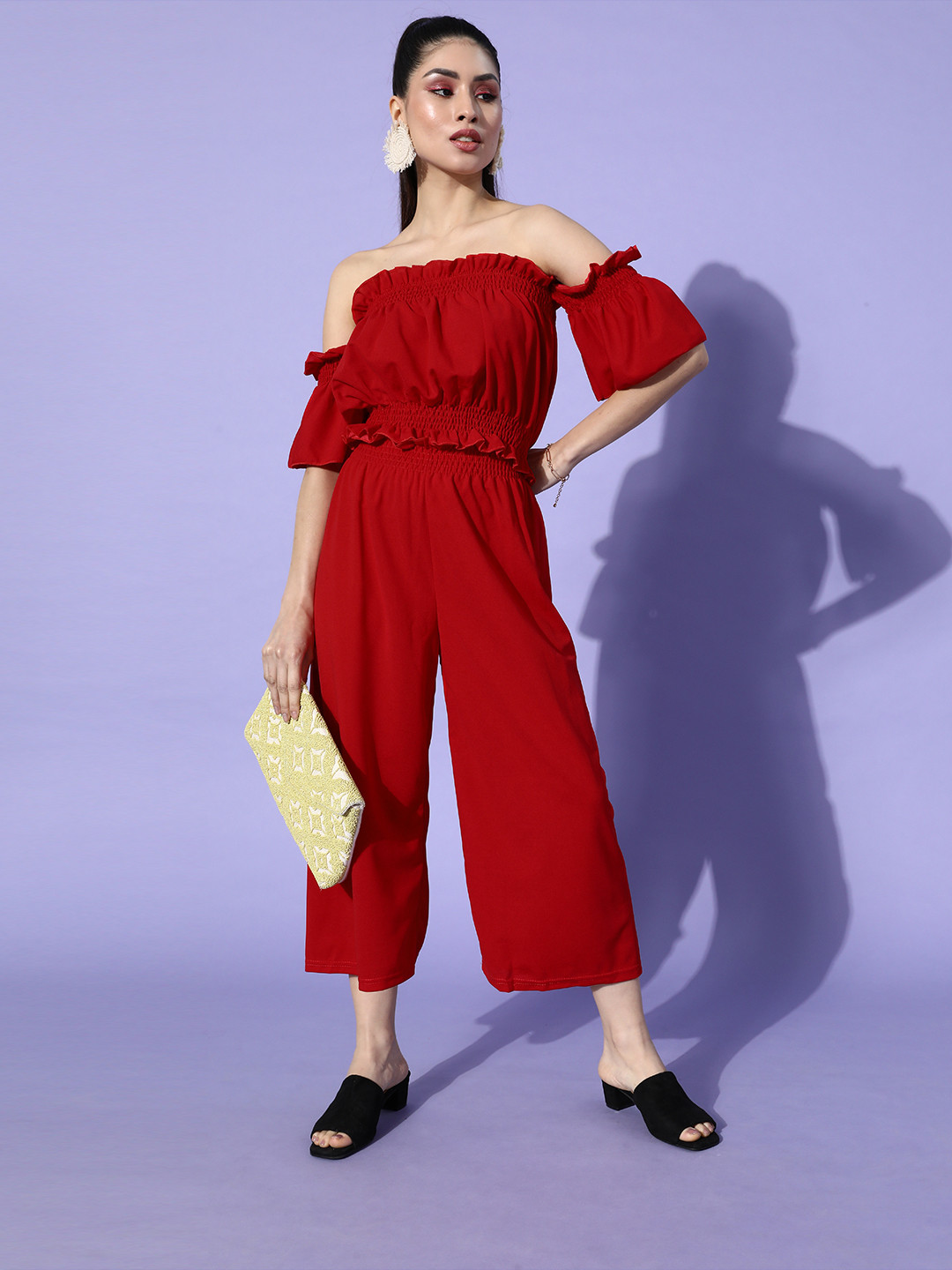 

iki chic Women Gorgeous Red Solid Top with Solid Palazzos