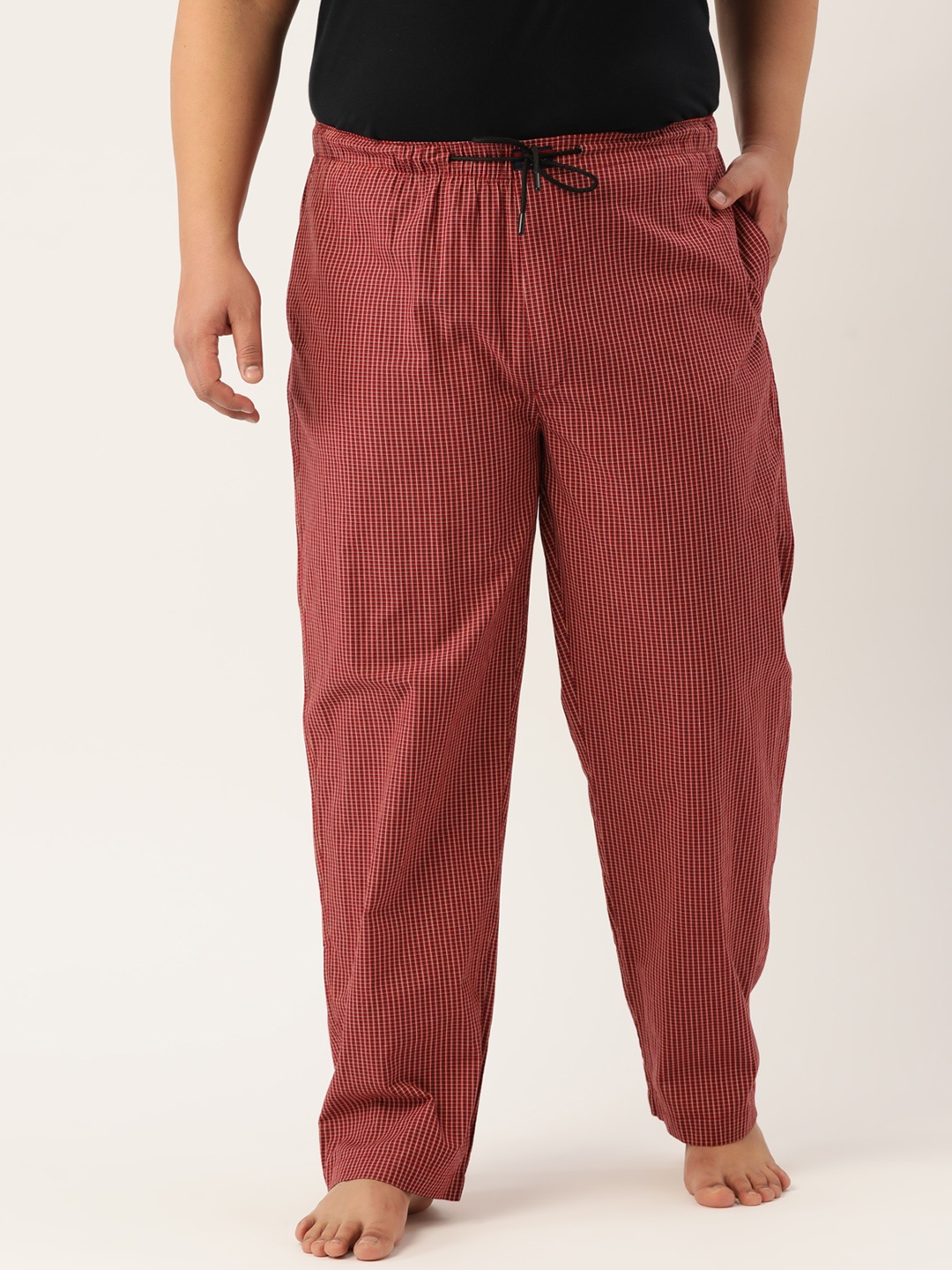 

IVOC Plus Men Maroon & Black Pure Cotton Regular Fit Checked Lounge Pants