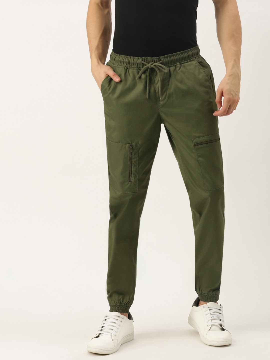 

IVOC Men Olive Green Slim Fit Cargo Joggers Trousers