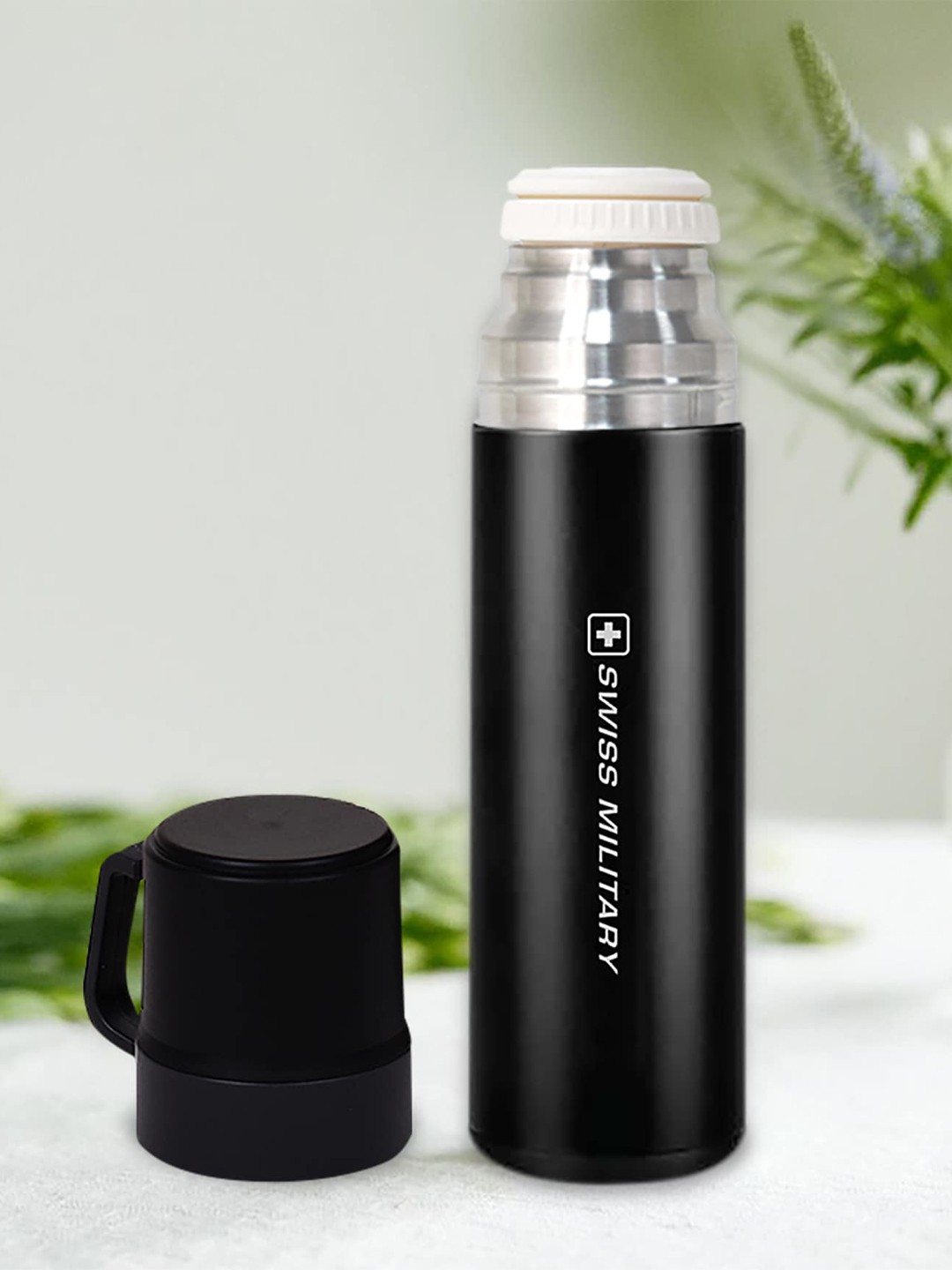 

SWISS MILITARY Black & Grey Printed Vacuum Dual Walled Water Bottle 600 ML