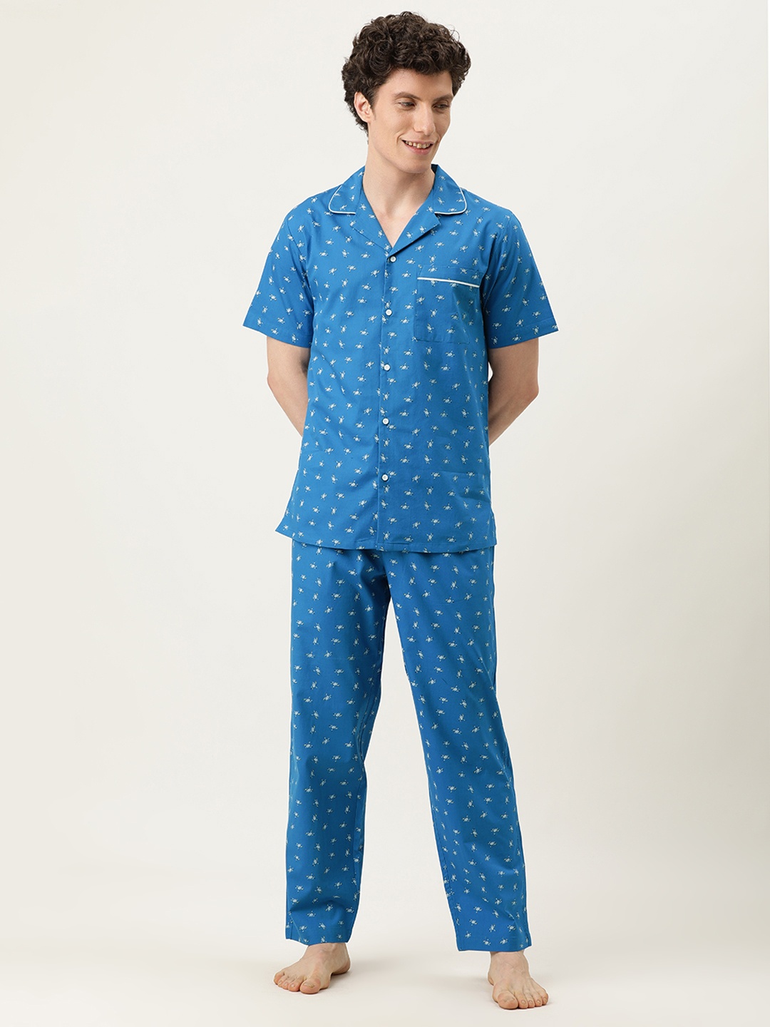 

IVOC Men Blue & White Printed Night suit