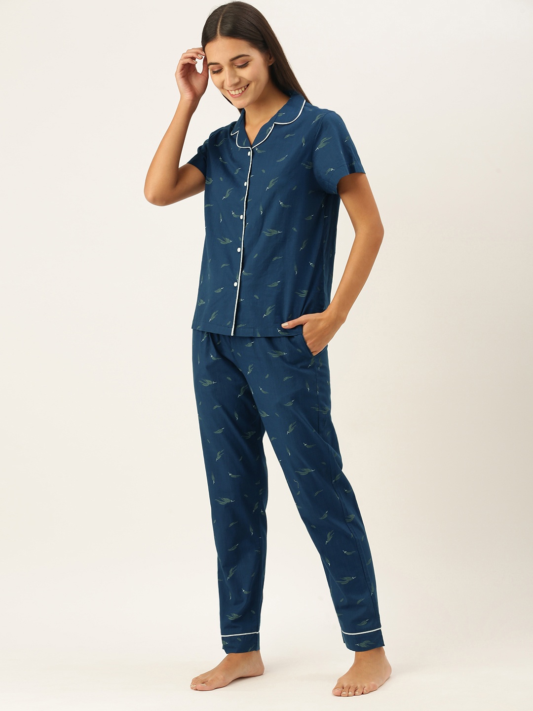 

IVOC Women Blue & Grey Regular Fit Printed Night suit