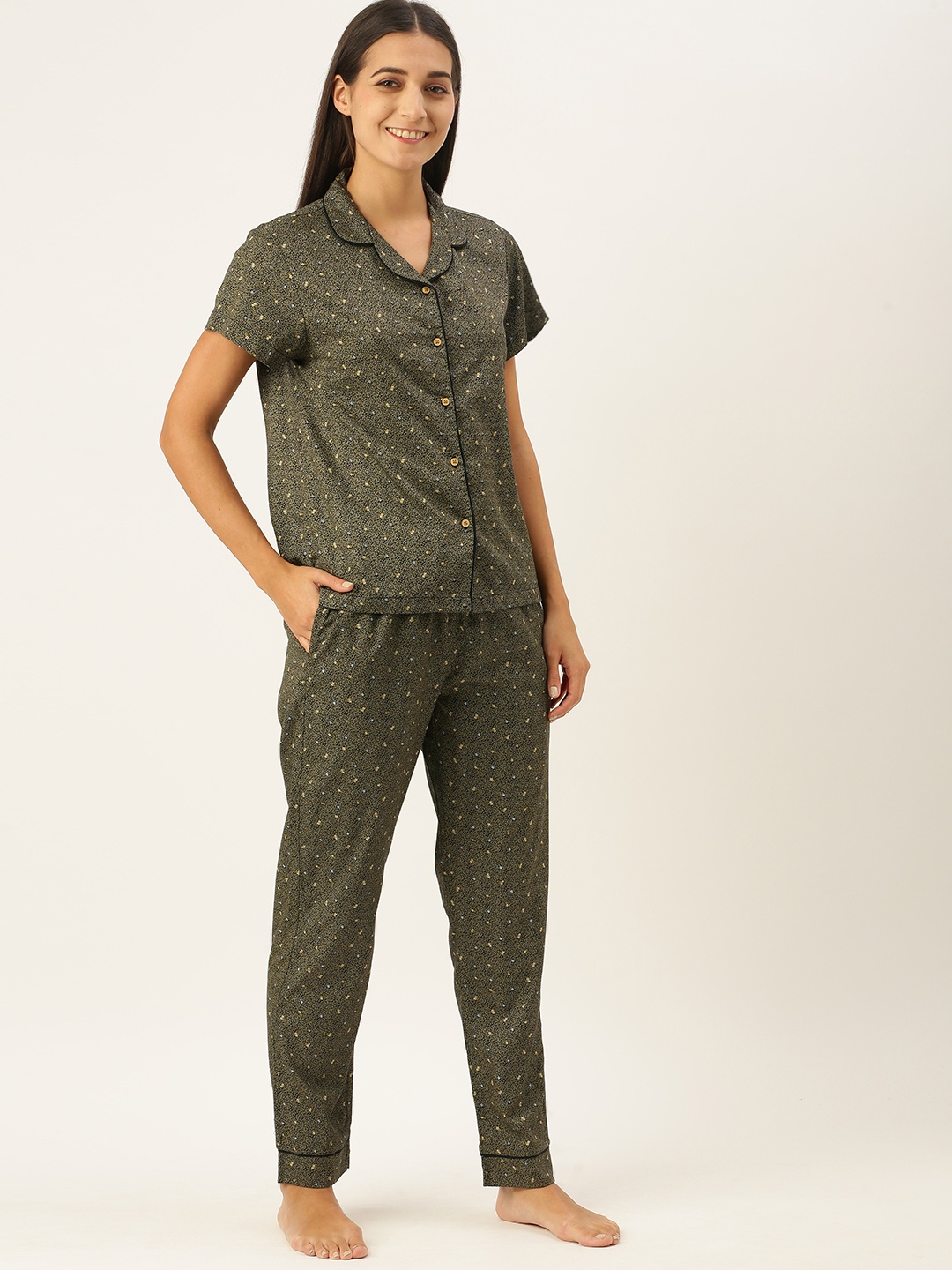 

IVOC Women Black Printed Pure Cotton Night suit