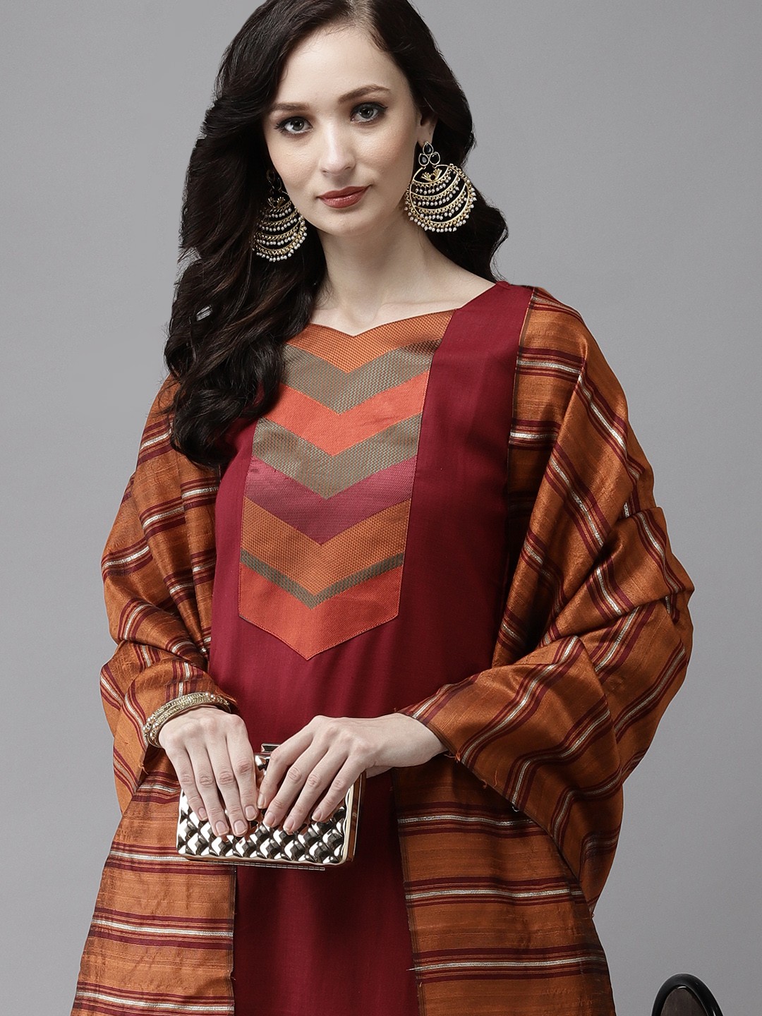 

Indo Era Women Magenta Yoke Design Pure Cotton Kurta with Palazzos & With Dupatta