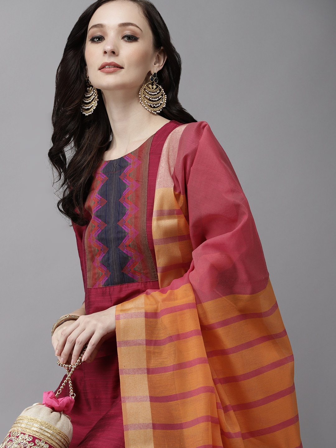 

Indo Era Women Magenta Regular Kurta with Trousers & With Dupatta