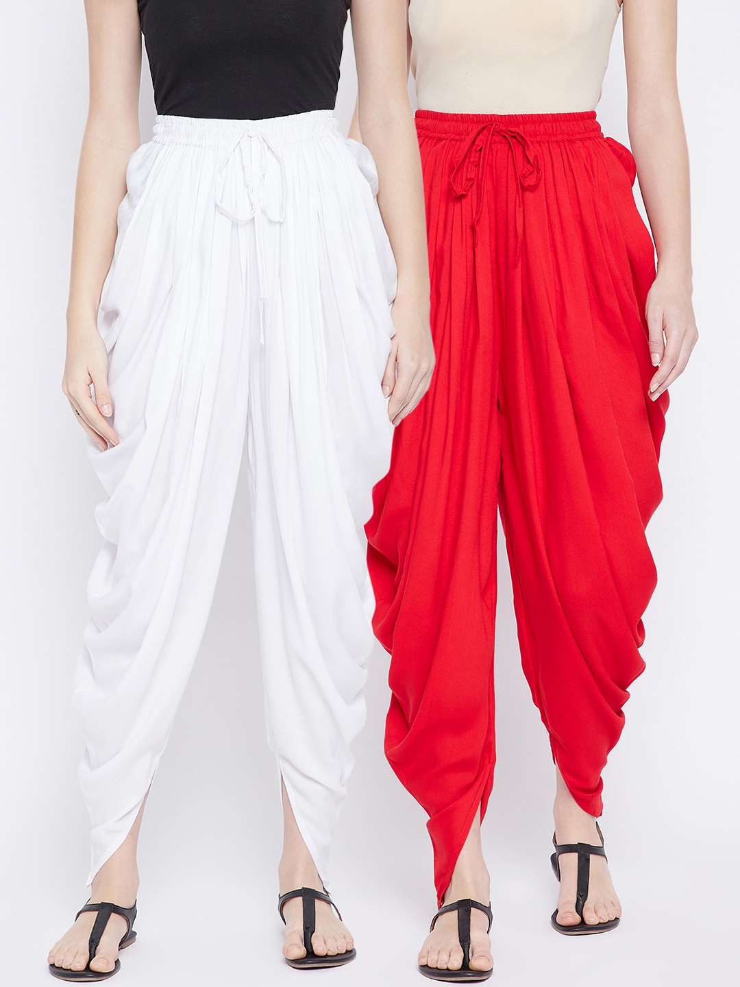 

TULIP 21 Women Red & White Pack Of 2 Solid Dhoti Pants