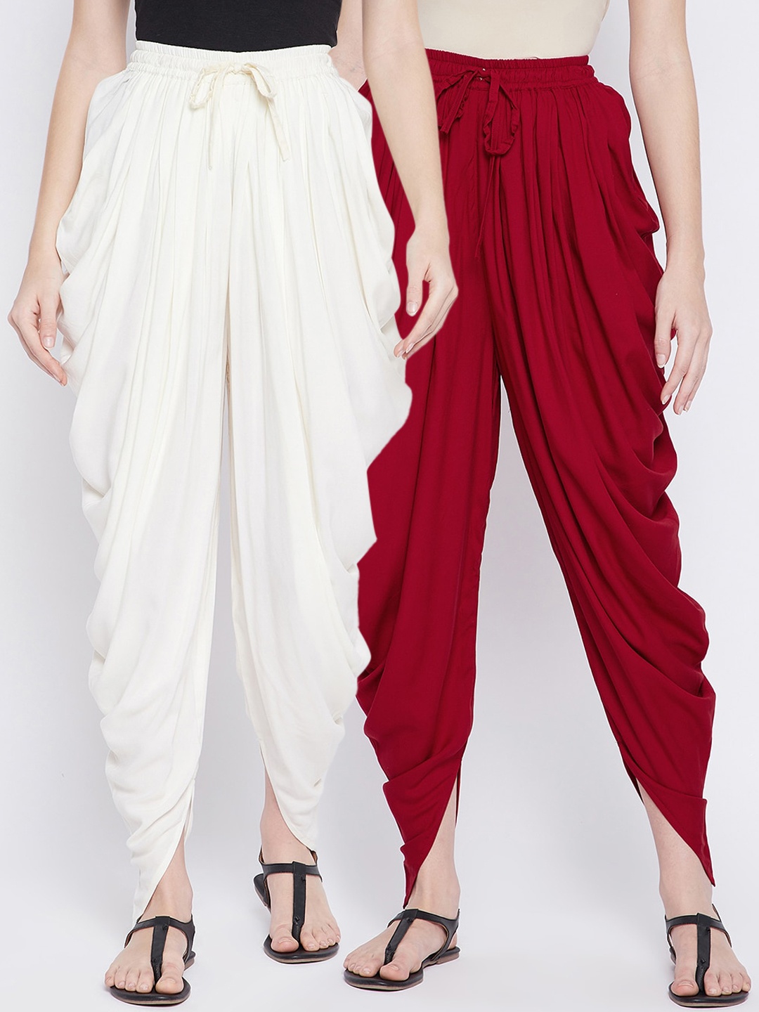 

TULIP 21 Women Pack Of 2 Off White & Maroon Solid Dhoti Pants