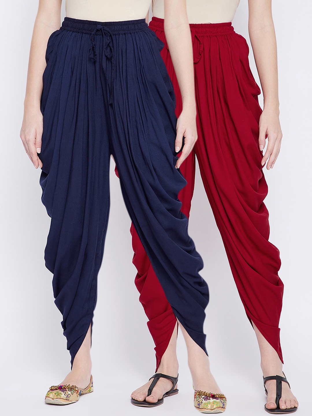 

TULIP 21 Women Pack Of 2 Maroon & Navy Solid Dhoti Pants, Navy blue