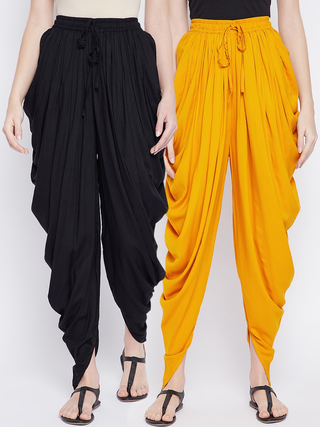 

TULIP 21 Women Black & Mustard Yellow Pack Of 2 Solid Dhoti Pants