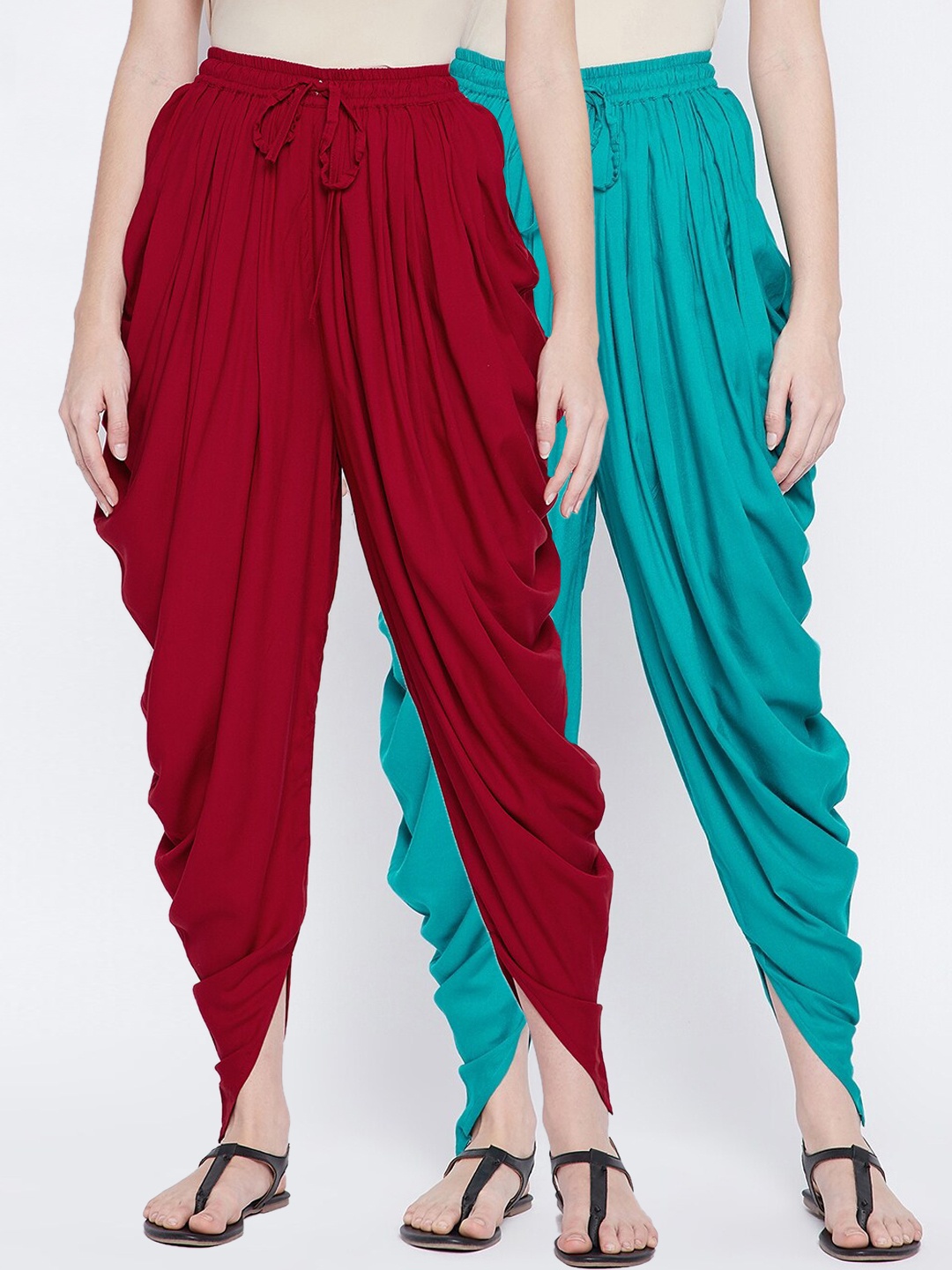 

TULIP 21 Women Maroon & Turquoise Blue Combo of 2 Solid Cowl Dhoti