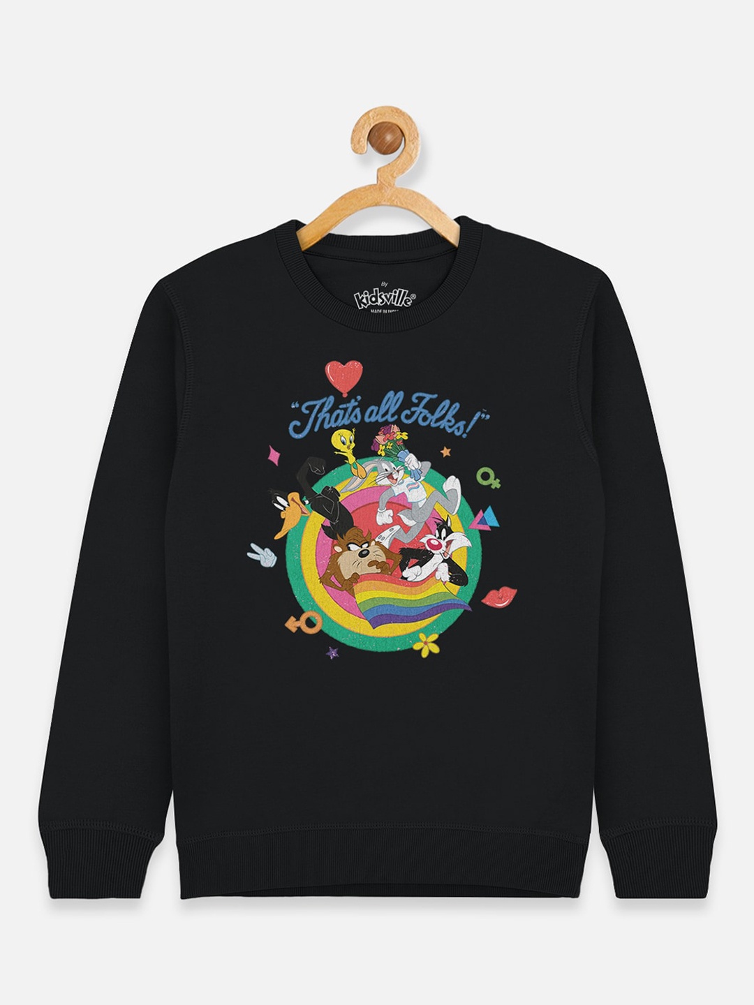 

Kids Ville Girls Black & Yellow Looney Tunes Printed Sweatshirt