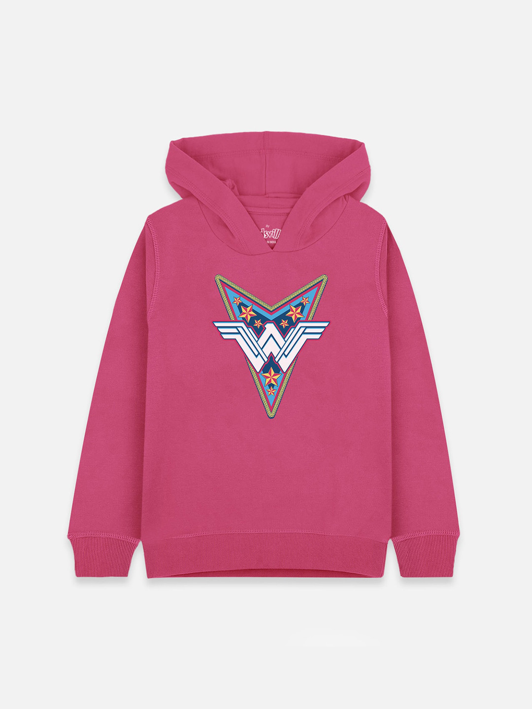 

Kids Ville Girls Pink Wonder Woman Printed Hooded Sweatshirt