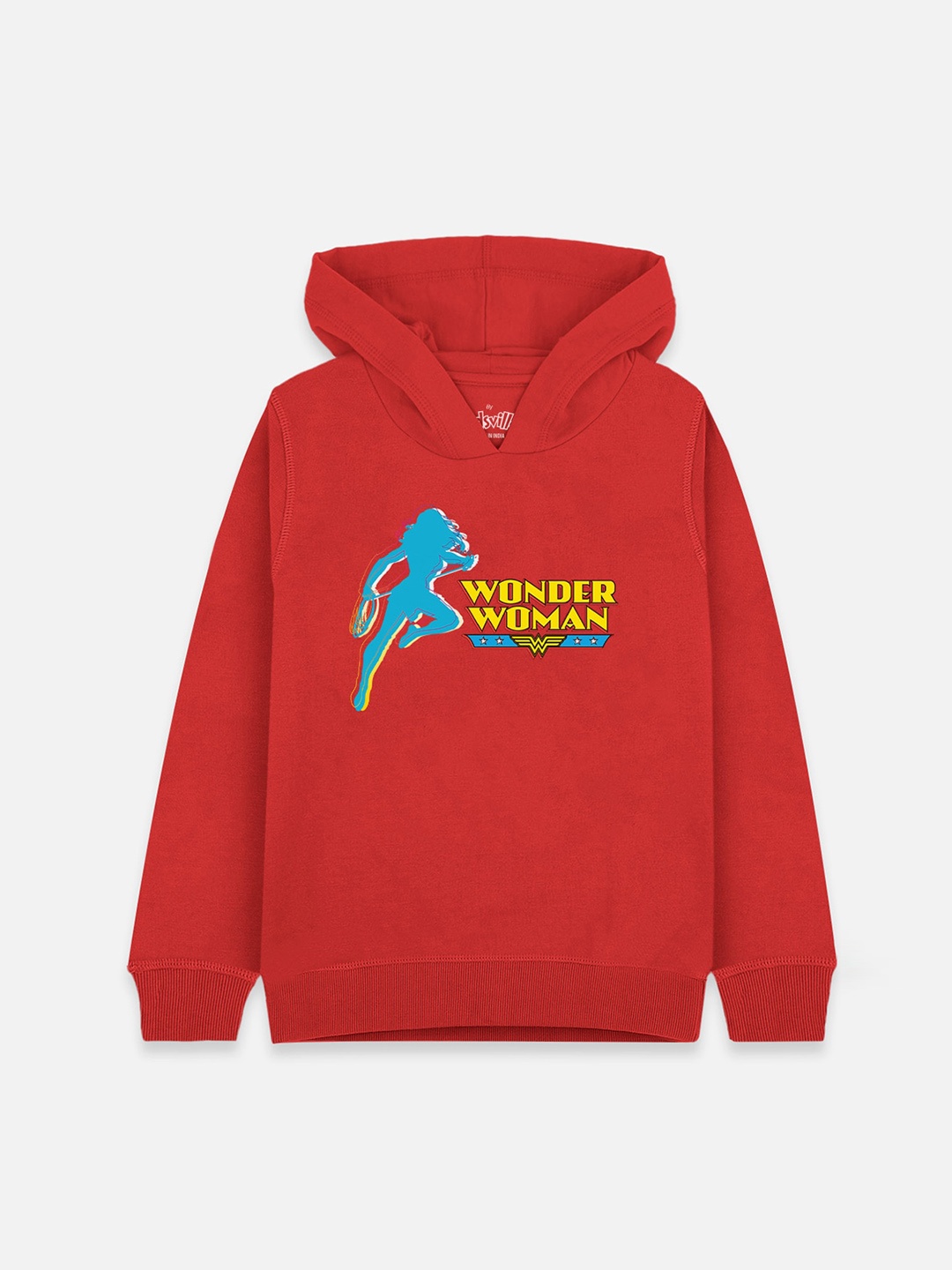 

Kids Ville Girls Red Wonder Women Printed Hooded Sweatshirt