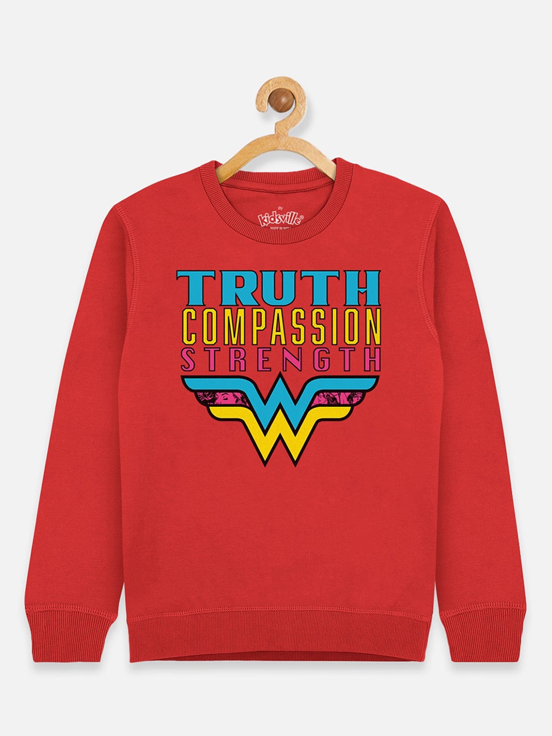 

Kids Ville Girls Red Wonder Woman Printed Sweatshirt