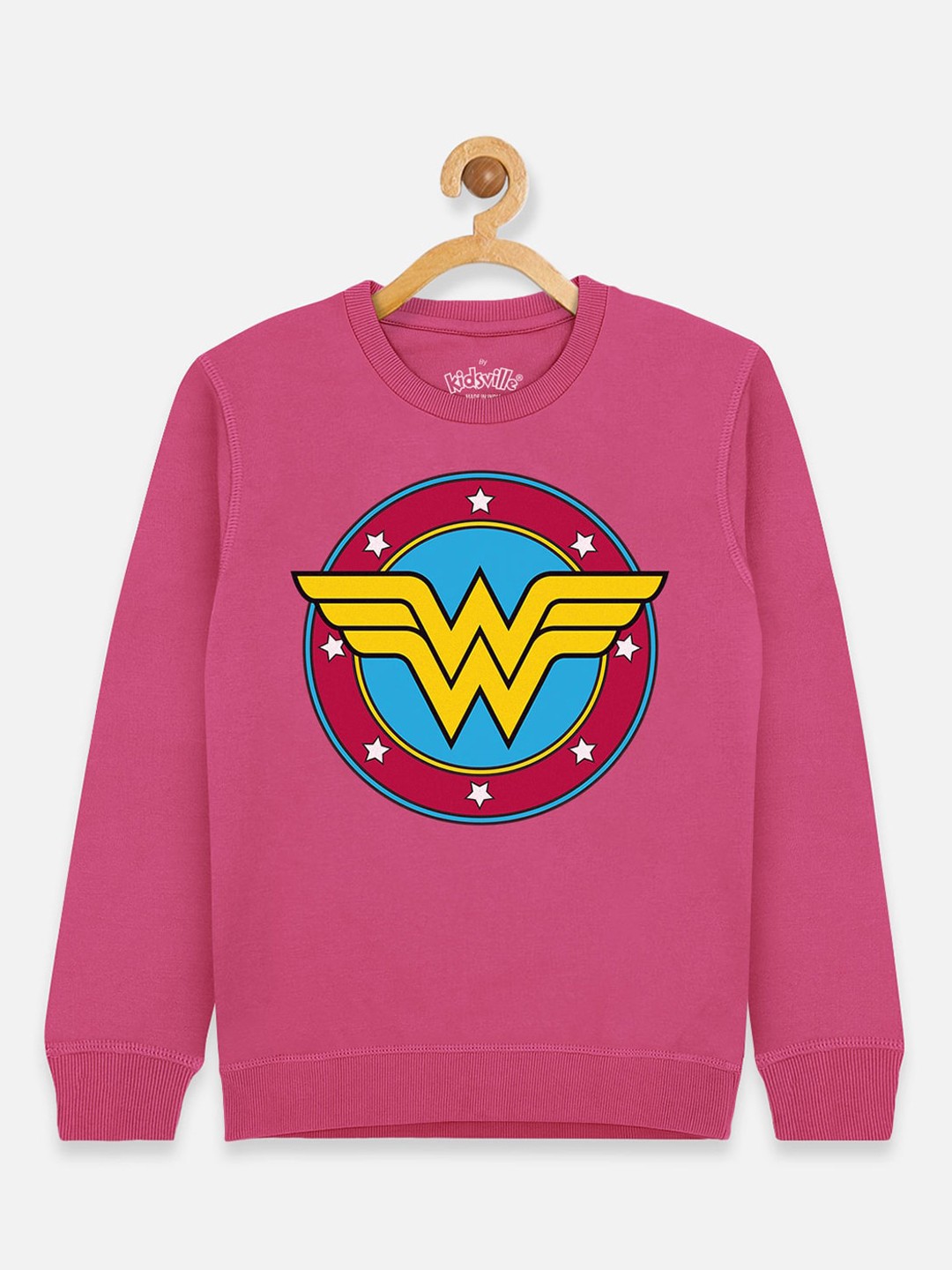 

Kids Ville Girls Pink Wonder Woman Printed Cotton Sweatshirt