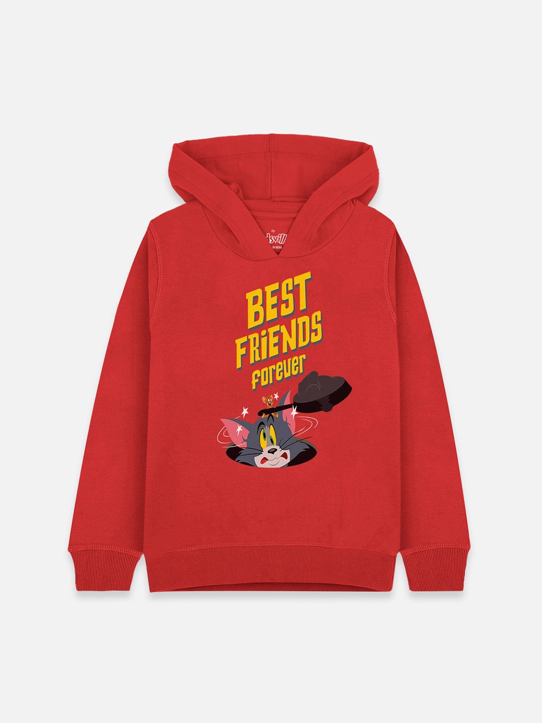 

Kids Ville Tom & Jerry Girls Red Printed Hooded Sweatshirt