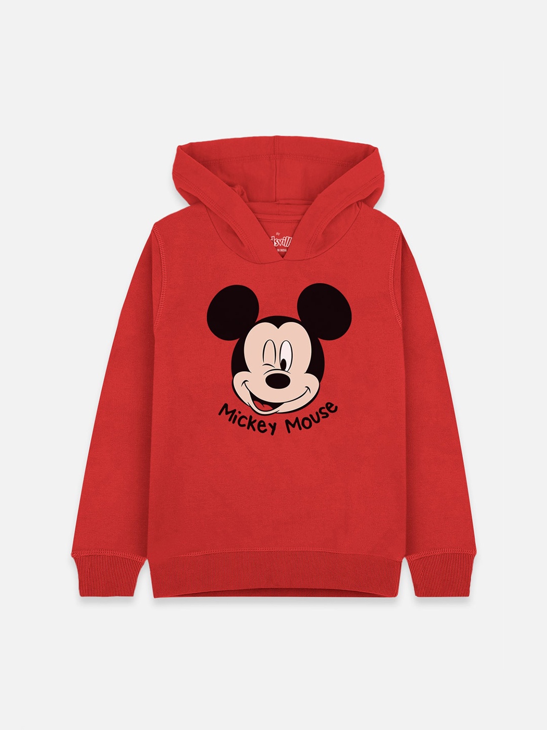 

Kids Ville Mickey & Friends Girls Red & Black Printed Hooded Sweatshirt