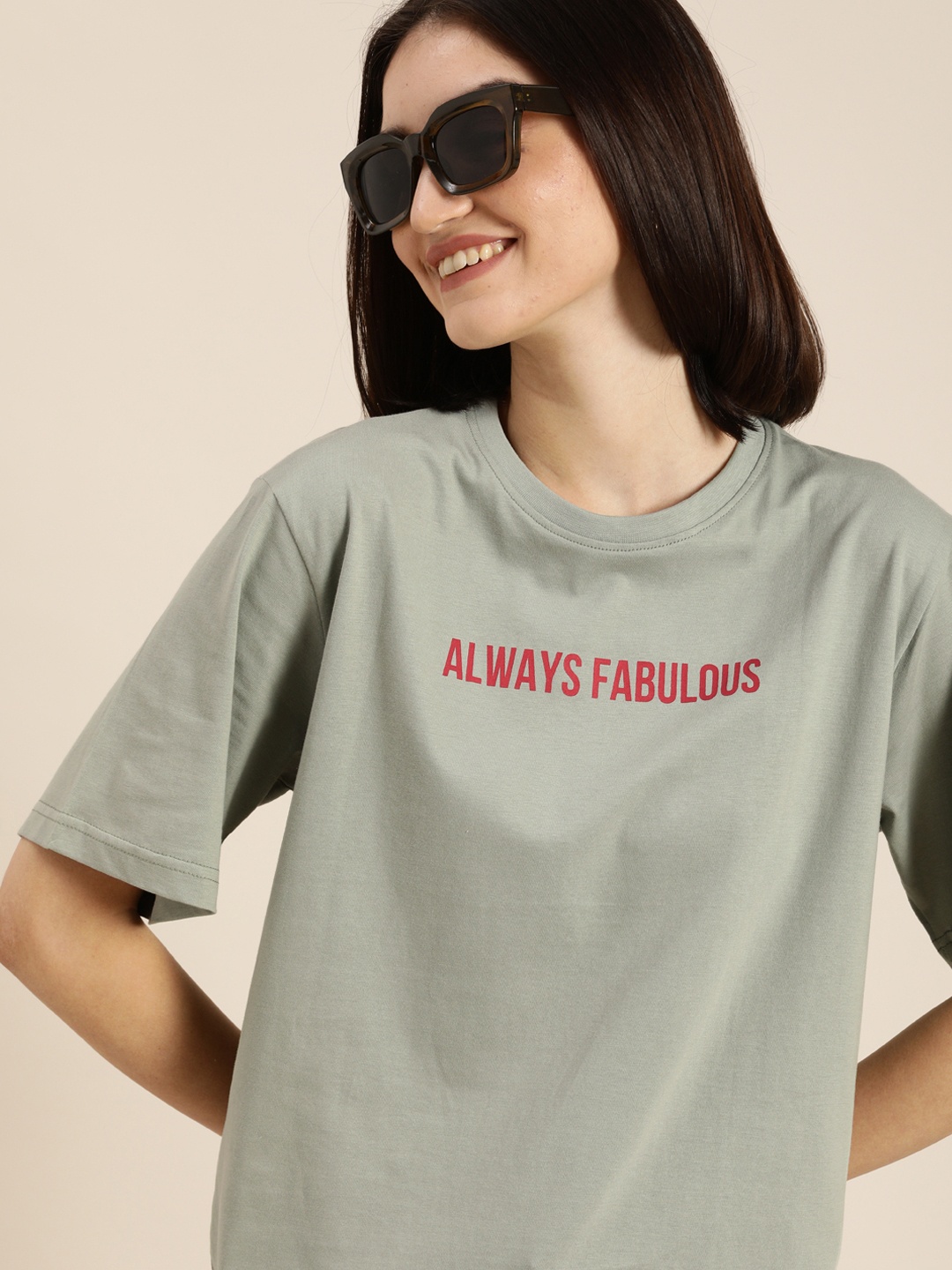 

DILLINGER Women Grey Typography Cotton Oversized T-shirt
