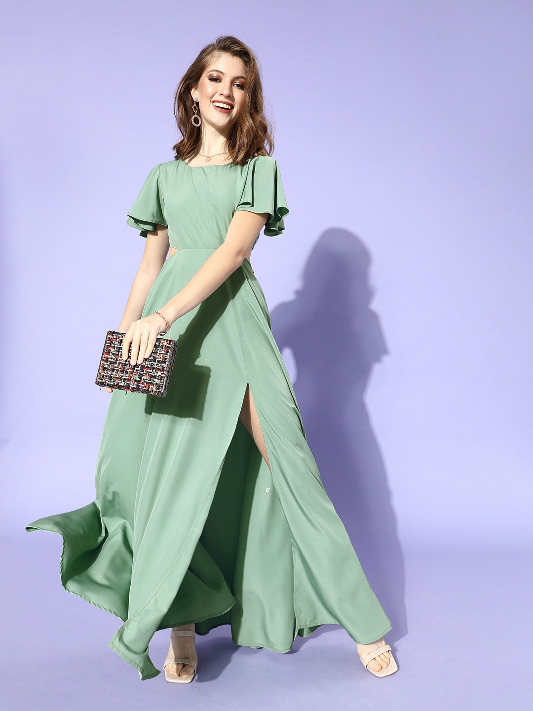 

Berrylush Women Gorgeous Green Solid Flounced Dress