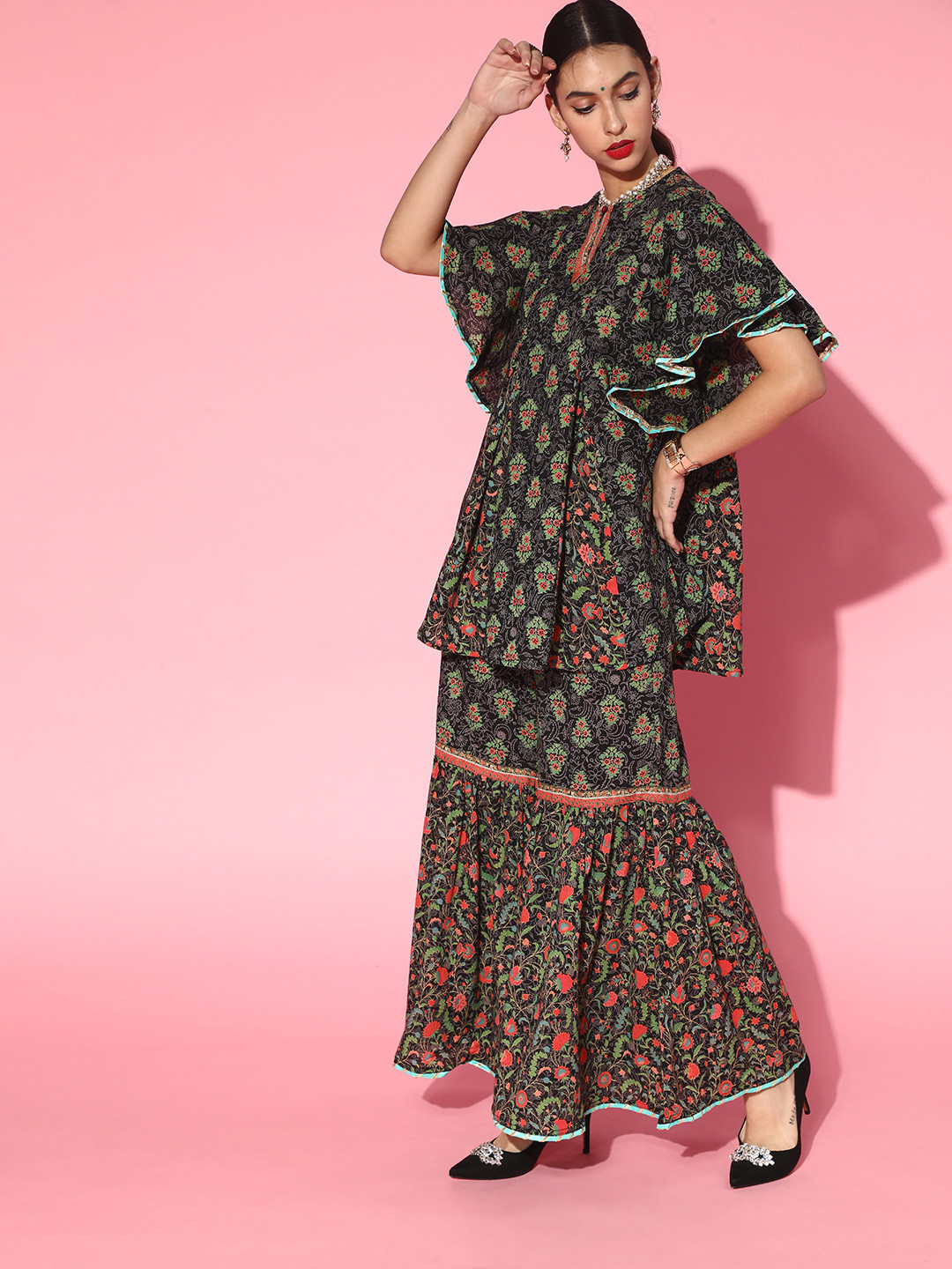 

Juniper Black & Green Printed Tunic with Palazzos