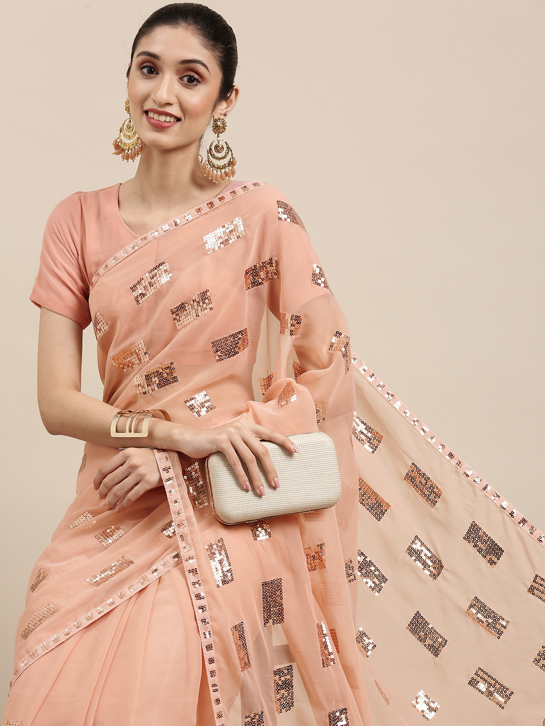 

all about you Beige Embroidered Georgette Saree