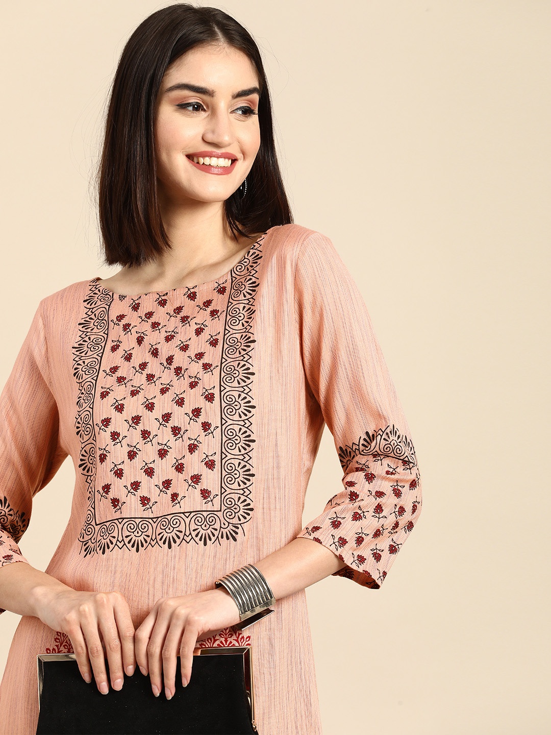 

Anouk Women Pink Ethnic Motifs Printed Block Print Kurta