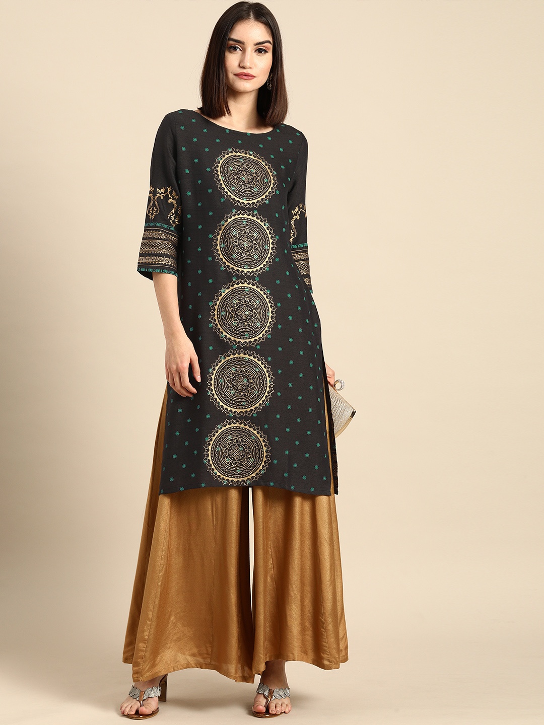 

Anouk Women Black Ethnic Motifs Printed Block Print Kurta