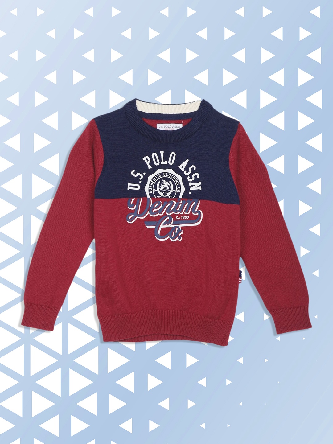 

U.S. Polo Assn. Kids Boys Red & Blue Typography Printed Pullover Sweater