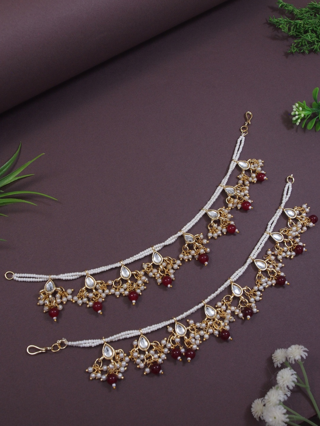 

I Jewels Maroon Contemporary Ear Cuff Earrings