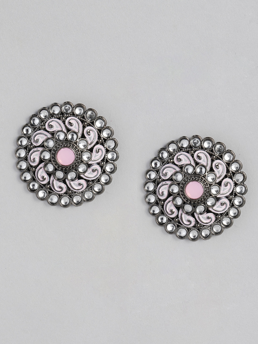 

I Jewels Pink & Silver-Toned Circular Studs Earrings