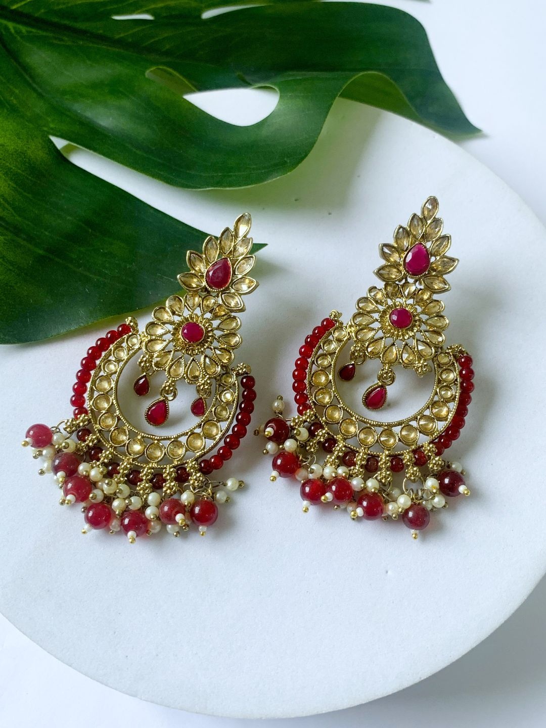 

I Jewels Maroon Contemporary Drop Earrings