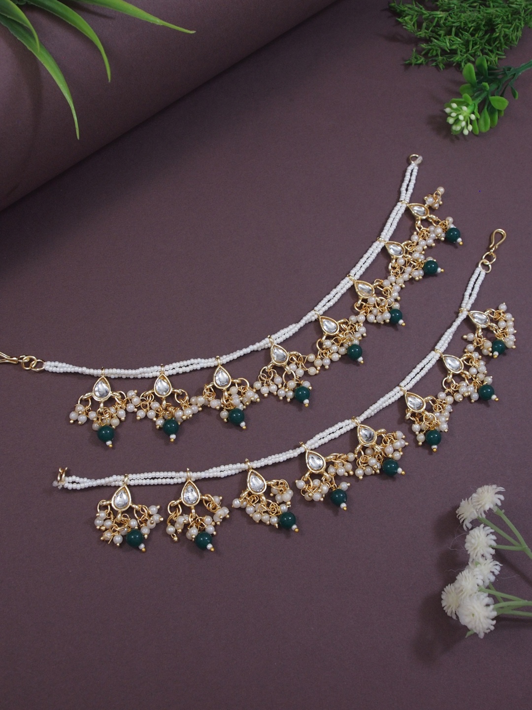 

I Jewels Green Contemporary Ear Cuff Earrings
