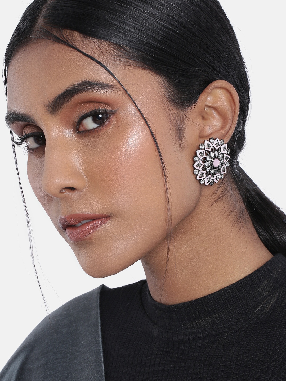 

I Jewels Pink & Silver-Toned Circular Studs Earrings