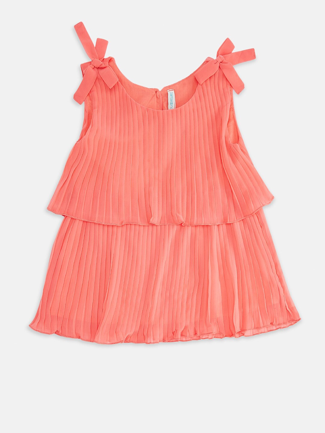 

Pantaloons Junior Coral Striped Layered Pure Silk Georgette A-Line Top