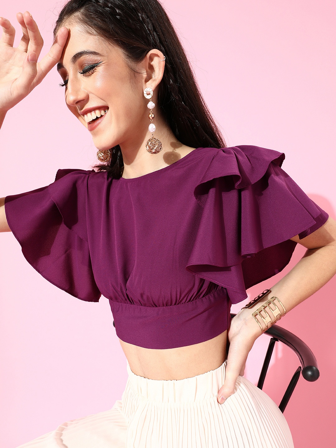 

Berrylush Women Charming Purple Solid Cropped Top