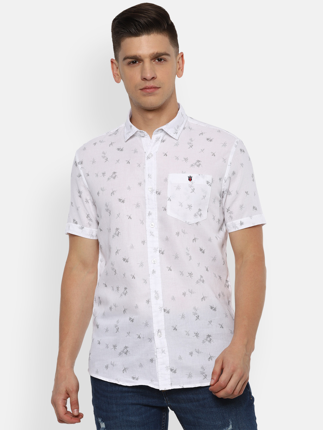 

Louis Philippe Jeans Men White Slim Fit Floral Opaque Printed Casual Pure Cotton Shirt